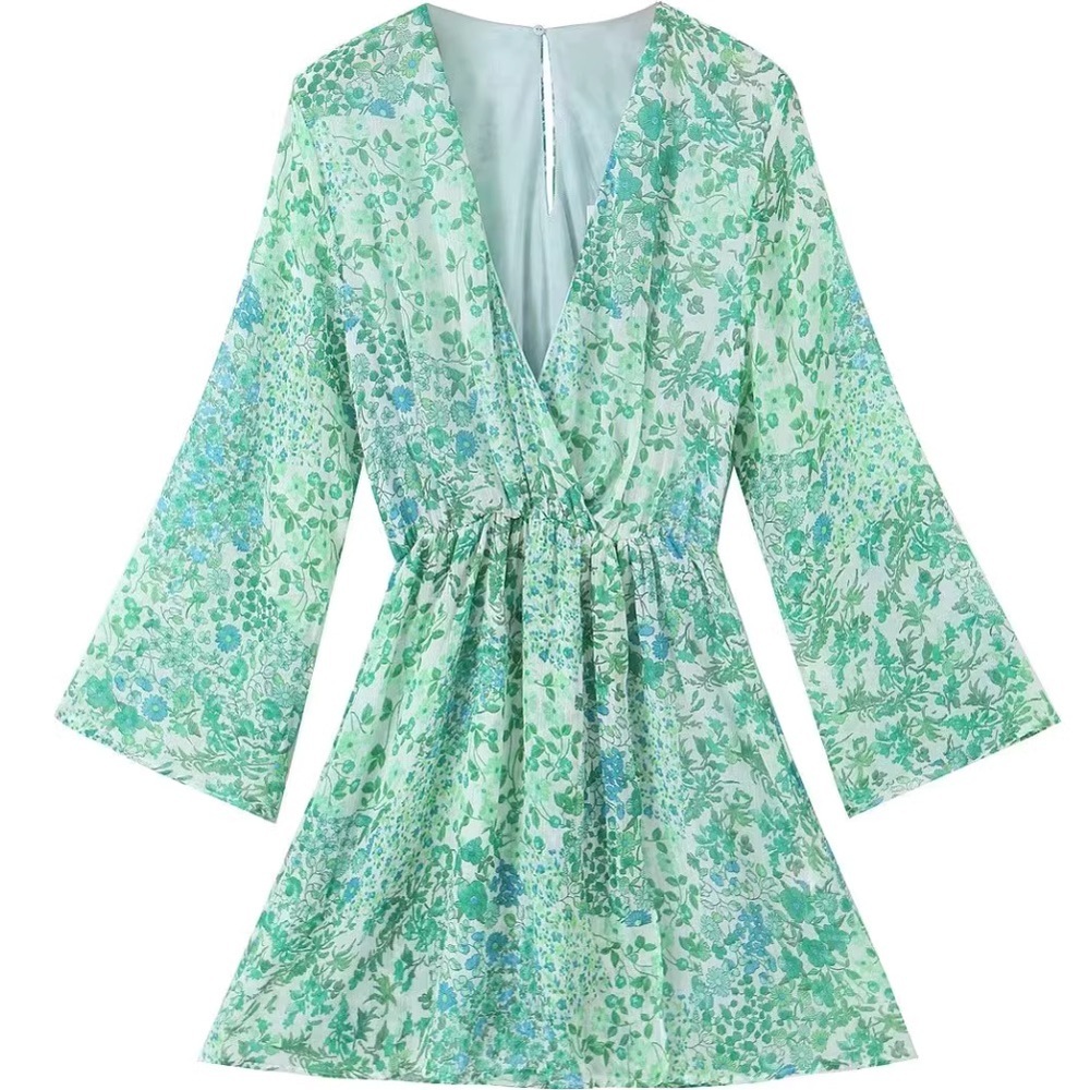 Zara Mint Green Floral Wrap Romper